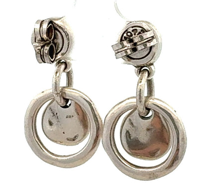Designer Uno De 50 Silver Plated Hoop and Disc Dangle Stud Earrings