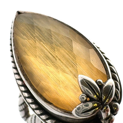 Lori Bonn 925 Sterling Silver Pear Yellow Citrine Solitaire Statement Ring