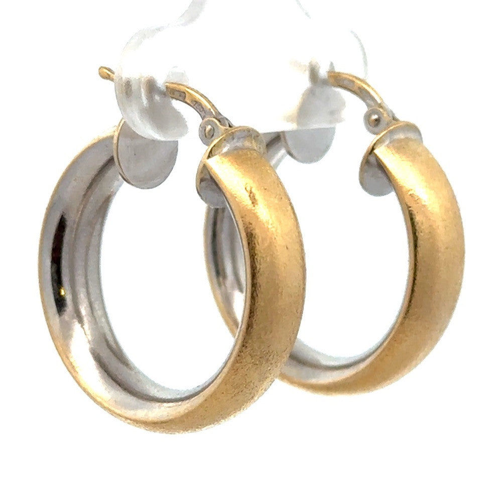 Estate 18K Yellow White Gold Two Tone Inside Out Elegant Hoop Earrings