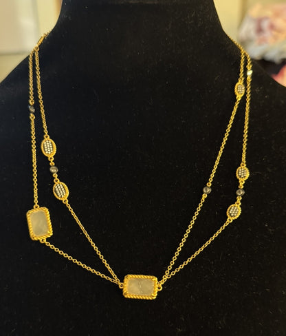 Freida Rothman 14K Gld Plt Sterling Silver MOP Chalcedony CZ Station Necklace
