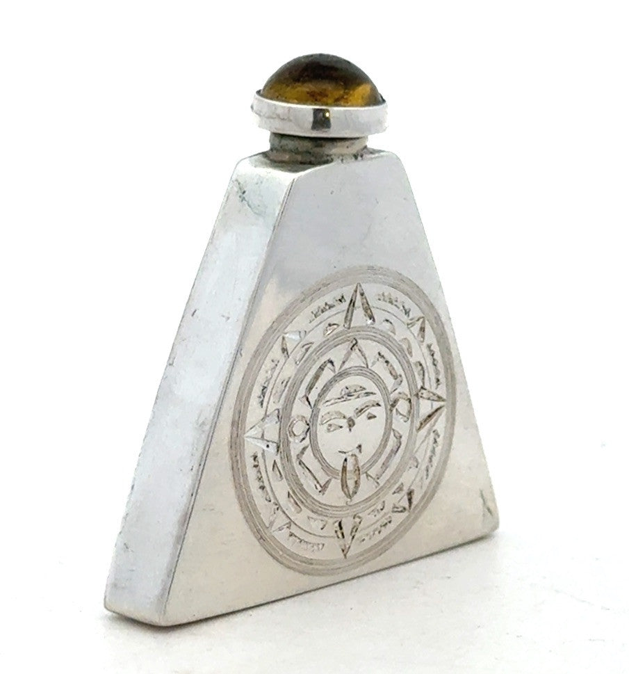 Vintage 925 Sterling Silver Triangle Aztec Etched Perfume Stick Bottle