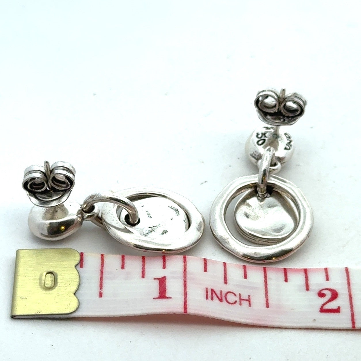 Designer Uno De 50 Silver Plated Hoop and Disc Dangle Stud Earrings