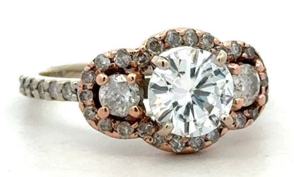 Designer Forever Brilliant 14K White Yellow Gold Moissanite Trio Engagement Ring