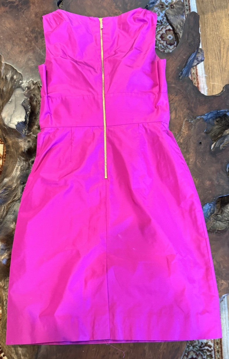 Kate Spade Fuscia 100% Silk Size 4 Structured Front Plunge & Bow Cocktail Dress