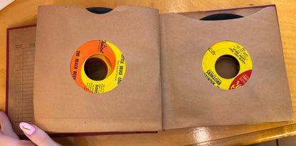 1960's Red Leather RECORDS Book Containing Ten 45 Mixed Artists Vinyl Lot