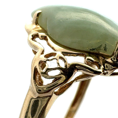 Designer 14K Yellow Gold Clover Green Jade Open Work Ring