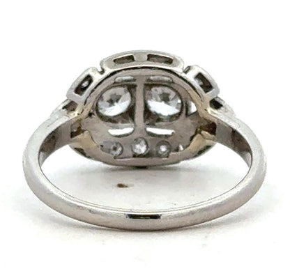 Vintage Platinum Art Deco Round Diamond Duo Engagement Ring