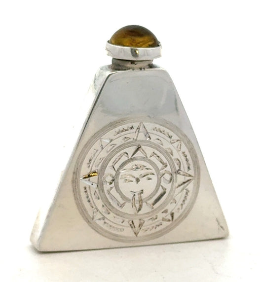 Vintage 925 Sterling Silver Triangle Aztec Etched Perfume Stick Bottle