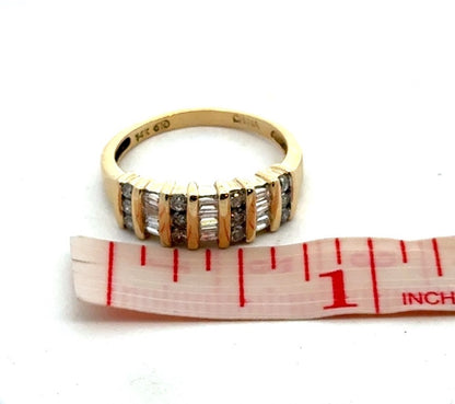 Designer HN 14K Yellow Gold Round Baguette Diamond Wedding Anniversary Band Ring