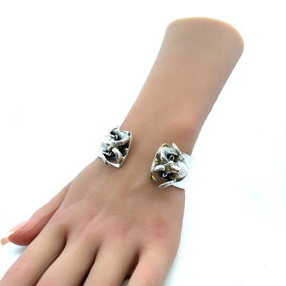 Artisan 925 Sterling Silver Ram's Head Aries Zodiac Statement Open Cuff Bracelet