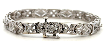 Estate 14K White Gold Diamond X O Cut Out Anniversary Statement Tennis Bracelet