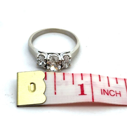 Classic 14k White Gold Oval Diamond Trio Engagement Ring