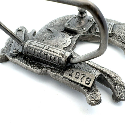 Vintage 1988 The Great American Buckle Co. Pewter Howling Lone Wolf Belt Buckle