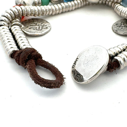 Designer Uno De 50 Multicolored Beaded Silver Plated Two Strand Charm Bracelet
