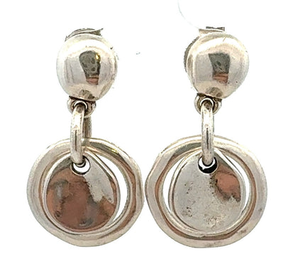 Designer Uno De 50 Silver Plated Hoop and Disc Dangle Stud Earrings