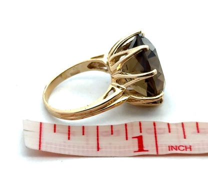 Estate Designer 14K Yellow Gold Round Smoky Topaz Solitaire Statement Ring