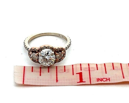 Designer Forever Brilliant 14K White Yellow Gold Moissanite Trio Engagement Ring