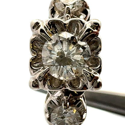 Estate 14K White Gold Round Square Illusion Set Diamond Trio Engagement Ring