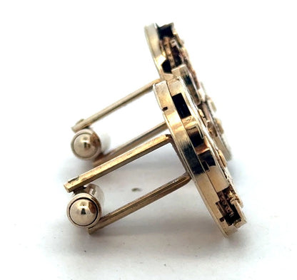 Vintage Designer Dante Gold Tone Inner Watch Movement Round Cufflinks