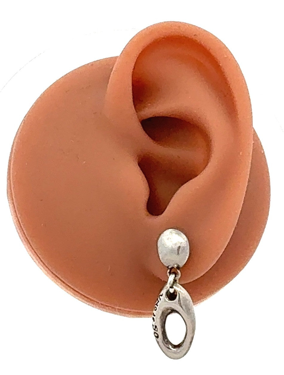 Designer Uno De 50 Silver Plated Modernist Oval Dangle Stud Earrings