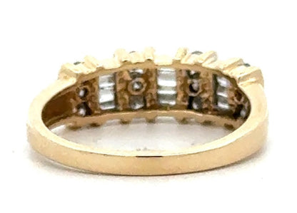 Designer HN 14K Yellow Gold Round Baguette Diamond Wedding Anniversary Band Ring