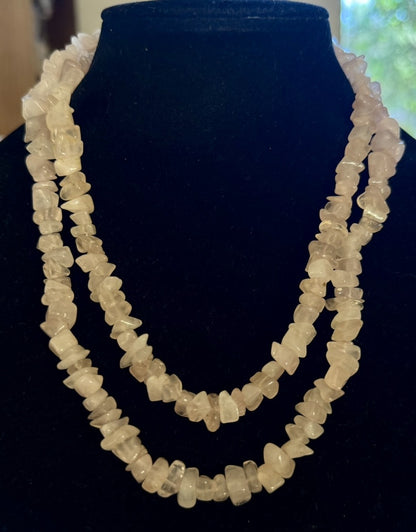 Estate Stone Of Love Pink Rose Quartz Beaded Shard Statement Necklace