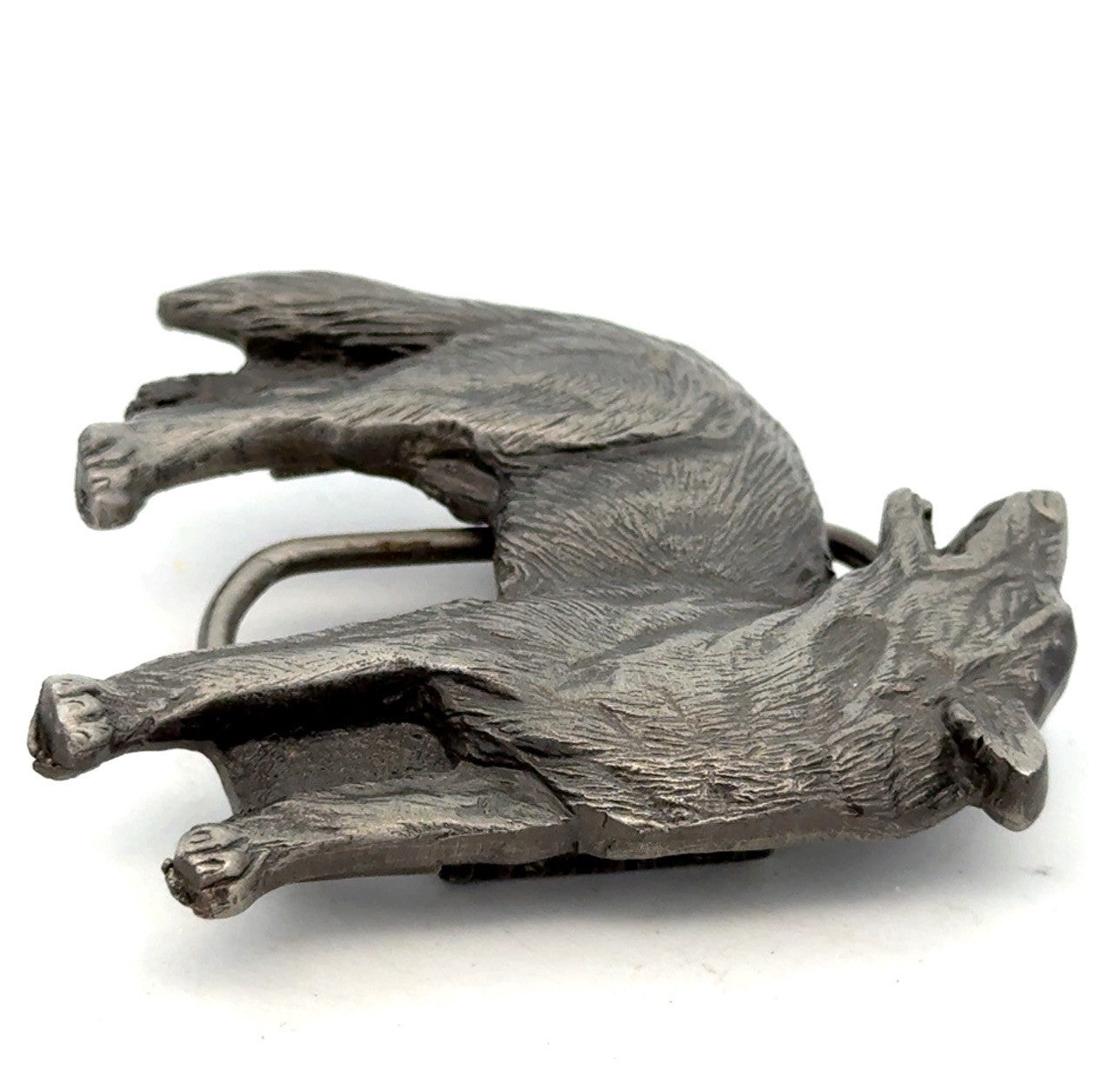 Vintage 1988 The Great American Buckle Co. Pewter Howling Lone Wolf Belt Buckle