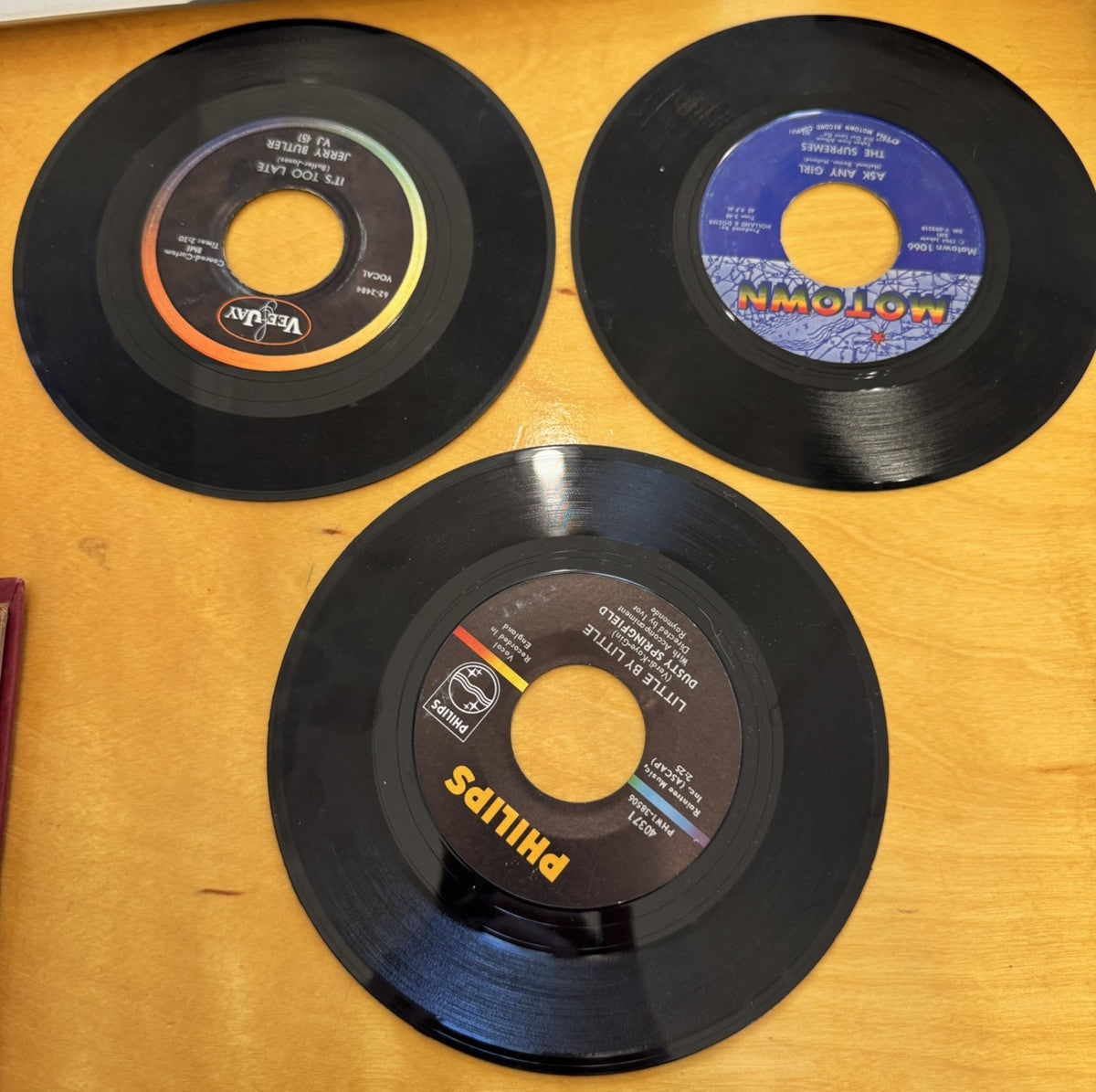 1960's Red Leather RECORDS Book Containing Ten 45 Mixed Artists Vinyl Lot