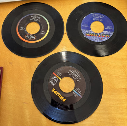 1960's Red Leather RECORDS Book Containing Ten 45 Mixed Artists Vinyl Lot