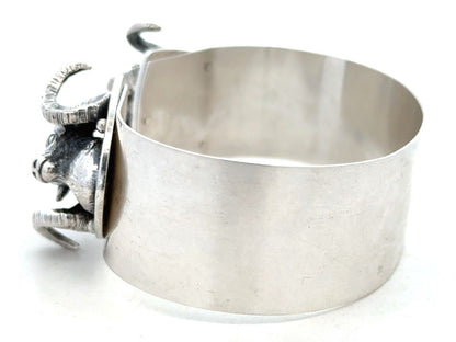 Artisan 925 Sterling Silver Ram's Head Aries Zodiac Statement Open Cuff Bracelet
