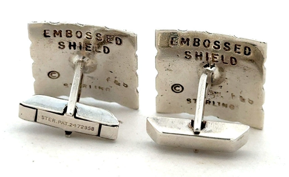 Vintage Embossed Shield 925 Sterling Silver Square Knight Detail Cufflinks