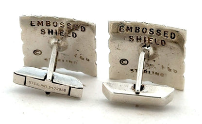 Vintage Embossed Shield 925 Sterling Silver Square Knight Detail Cufflinks