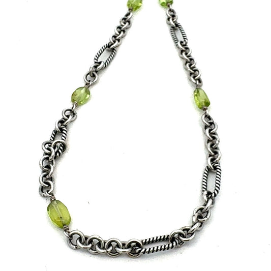 Designer Lori Bonn 925 Sterling Silver Oval Peridot Birthstone Station Necklace