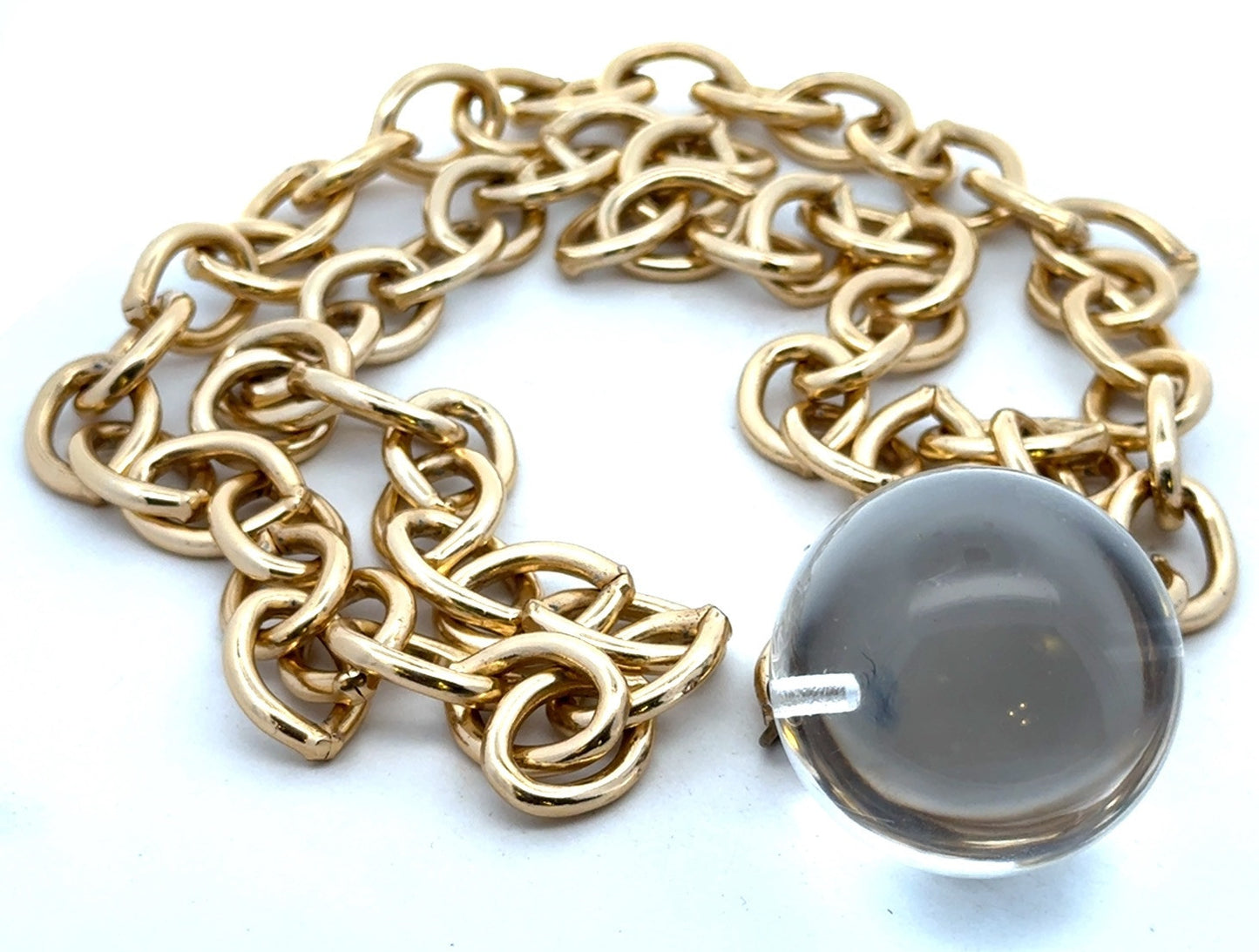 Model Couture Gold Tone Oval Link Lucite Knocker Crystal Ball Statement Necklace