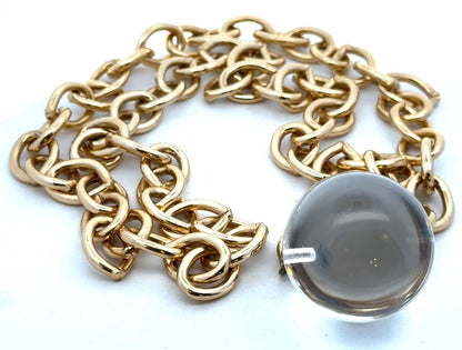 Model Couture Gold Tone Oval Link Lucite Knocker Crystal Ball Statement Necklace
