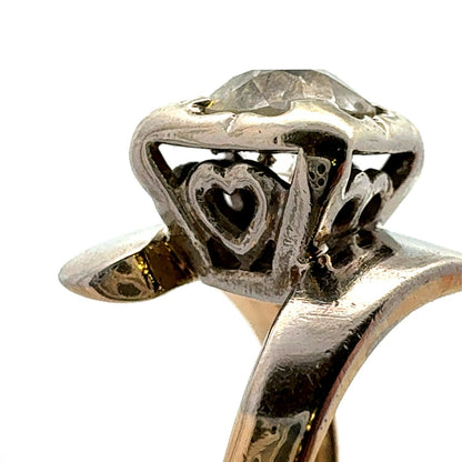 PALI 14K Yellow White Gold Two Tone Round Diamond Bypass Square Engagement Ring