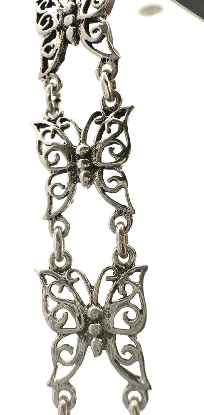 Estate 925 Sterling Silver Filigree Butterfly Station Tennis Bracelet