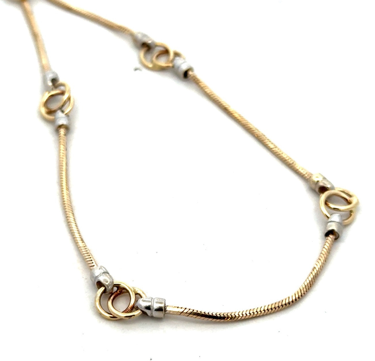 Italy 14K Yellow White Gold Two Tone Snake Chain Circle Station Necklace