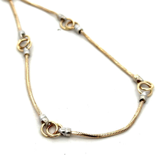 Italy 14K Yellow White Gold Two Tone Snake Chain Circle Station Necklace