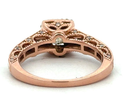 Designer 14K Rose Gold Round White Topaz Square Halo Engagement Ring
