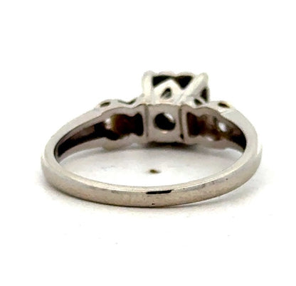 Estate 14K White Gold Round Square Illusion Set Diamond Trio Engagement Ring