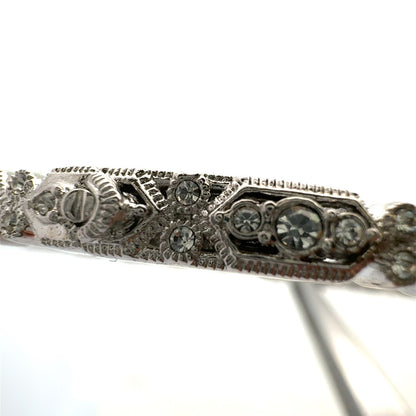 Designer NADRI Silver Toned Sparkling Cubic Zircona CZ Hinged Bangle Bracelet