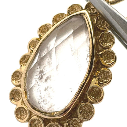 Designer Melinda Maria Gold Tone Cushion Moonstone Pear Teardrop Dangle Earrings