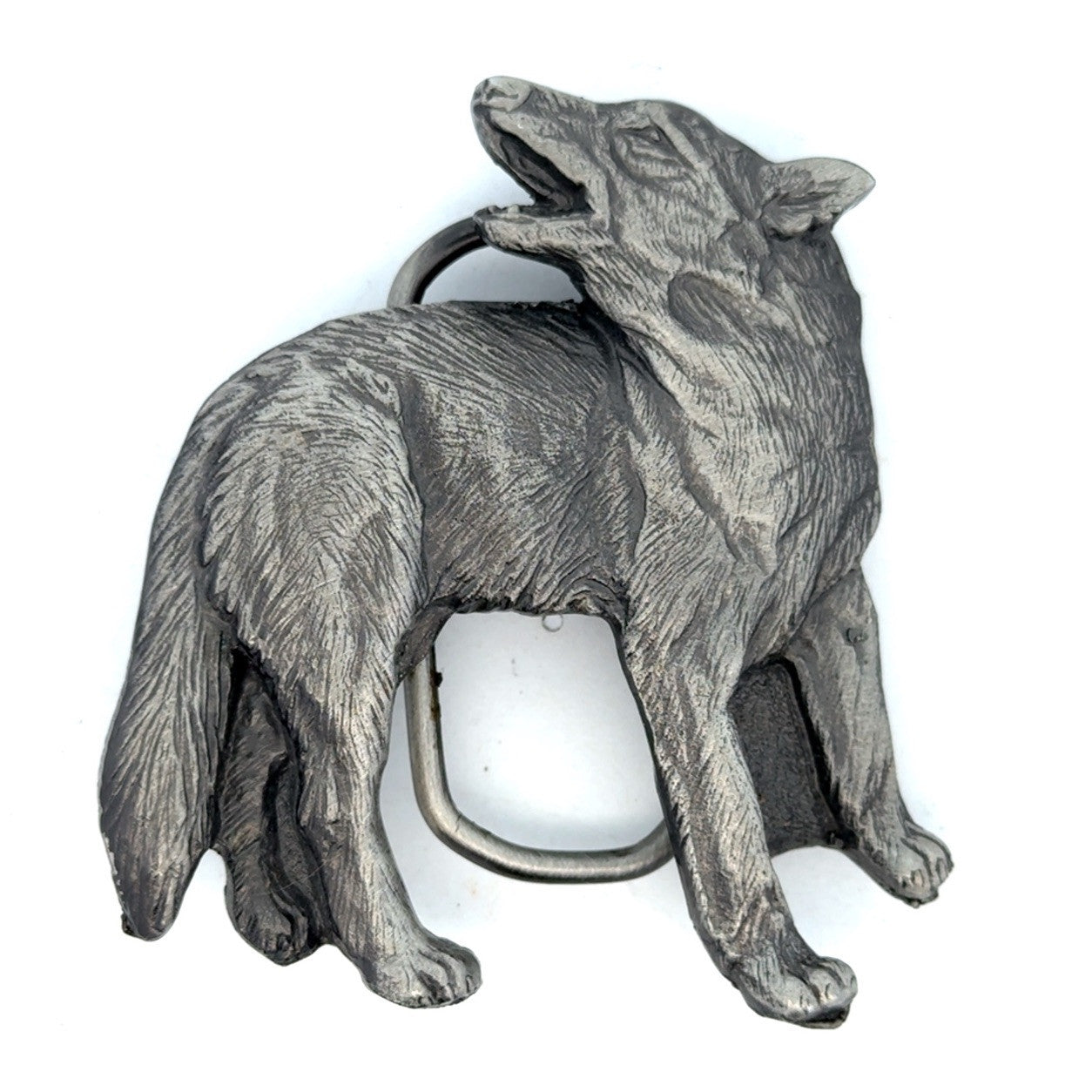 Vintage 1988 The Great American Buckle Co. Pewter Howling Lone Wolf Belt Buckle