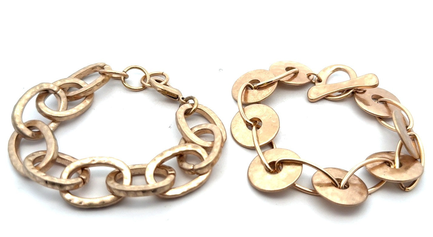 Robert Lee Morris RLM SOHO Gold Tone Lot Of 2 Hammered Link Chain Bracelets