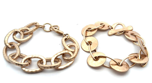 Robert Lee Morris RLM SOHO Gold Tone Lot Of 2 Hammered Link Chain Bracelets