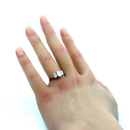 Classic 14k White Gold Oval Diamond Trio Engagement Ring
