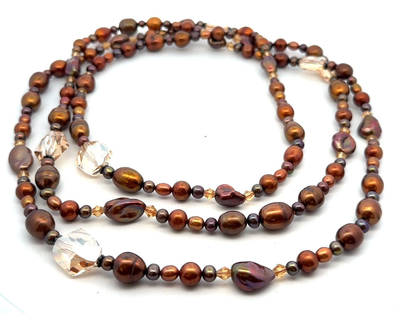 Vintage Bronze Tone Baroque Pearl Crystal Beaded Layering Necklace