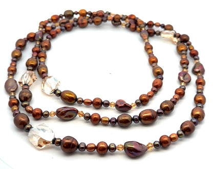 Vintage Bronze Tone Baroque Pearl Crystal Beaded Layering Necklace