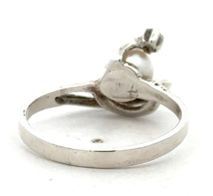 Designer Sterling Silver Pearl Cubic Zirconia Accented Modernist Cocktail Ring